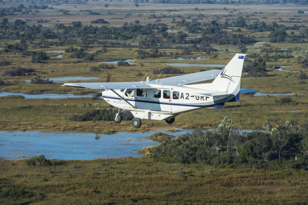 Survol privé de l'Okavango au Botswana.