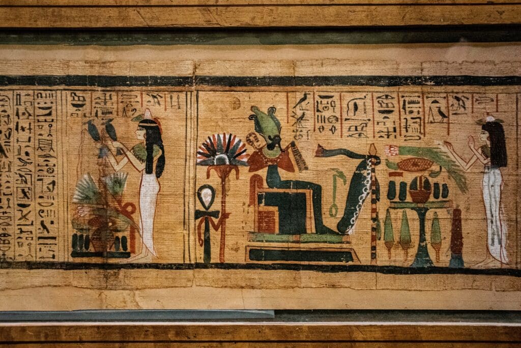 Fresque murale au Musée égyptien du Caire, en Égypte.