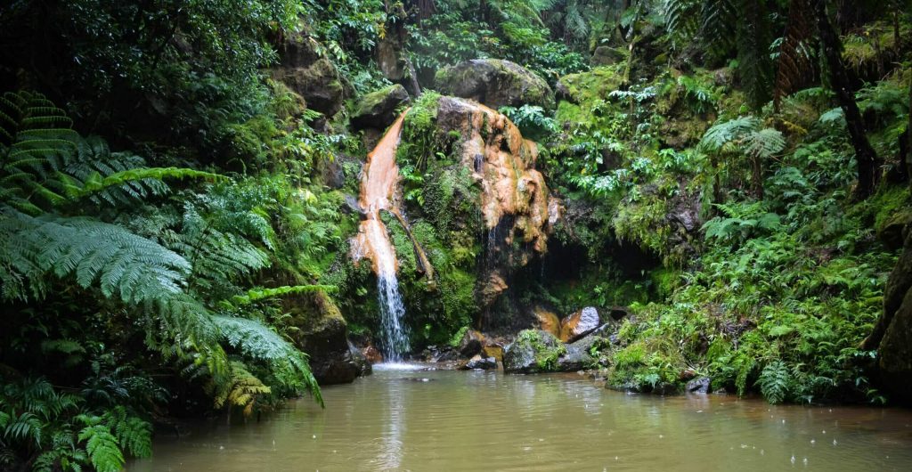 Caldeira,Velha,,Scenic,Nature,Preserve,Featuring,Lush,Vegetation,,A,Waterfall