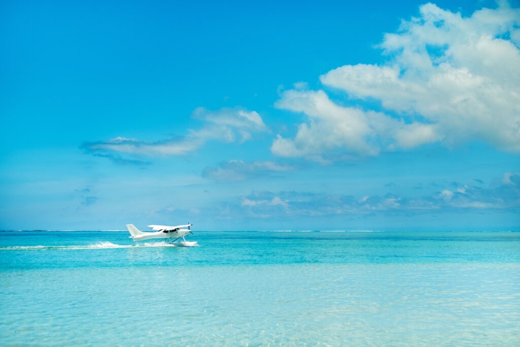 Hydravion plage océan Indien ile Maurice