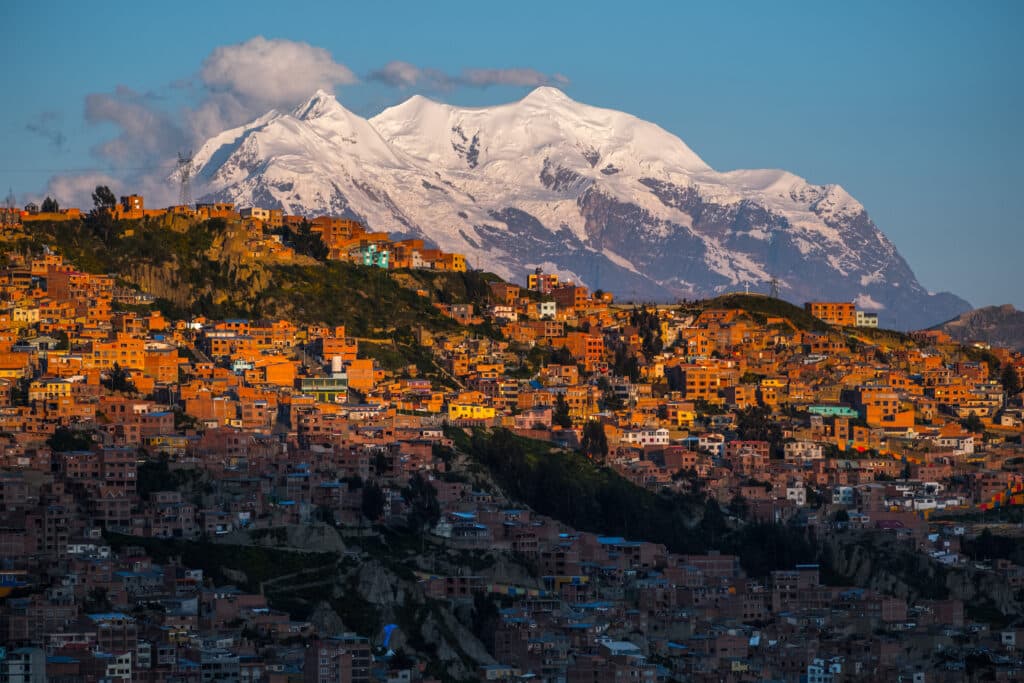 Couché de soleil sur la ville de La Paz en Bolivie.