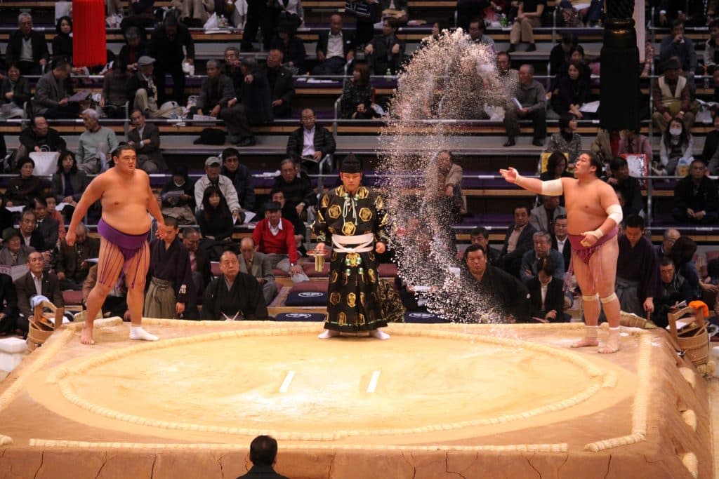 Tokyo, ,November,:,Sumo,Wrestler,Ceremonially,Throwing,Salt,Into