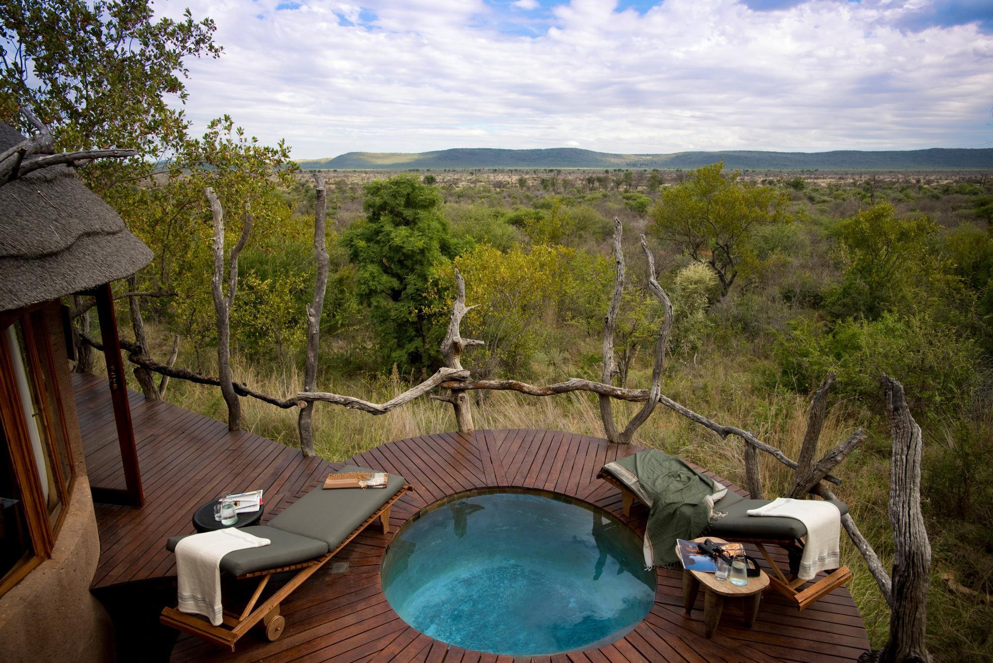 Terrasse au Madikwe Safari Lodge en Afrique du Sud.