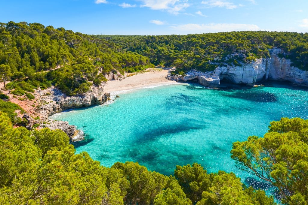 View,Of,Mitjaneta,Beach,With,Beautiful,Turquoise,Sea,Water,,Menorca