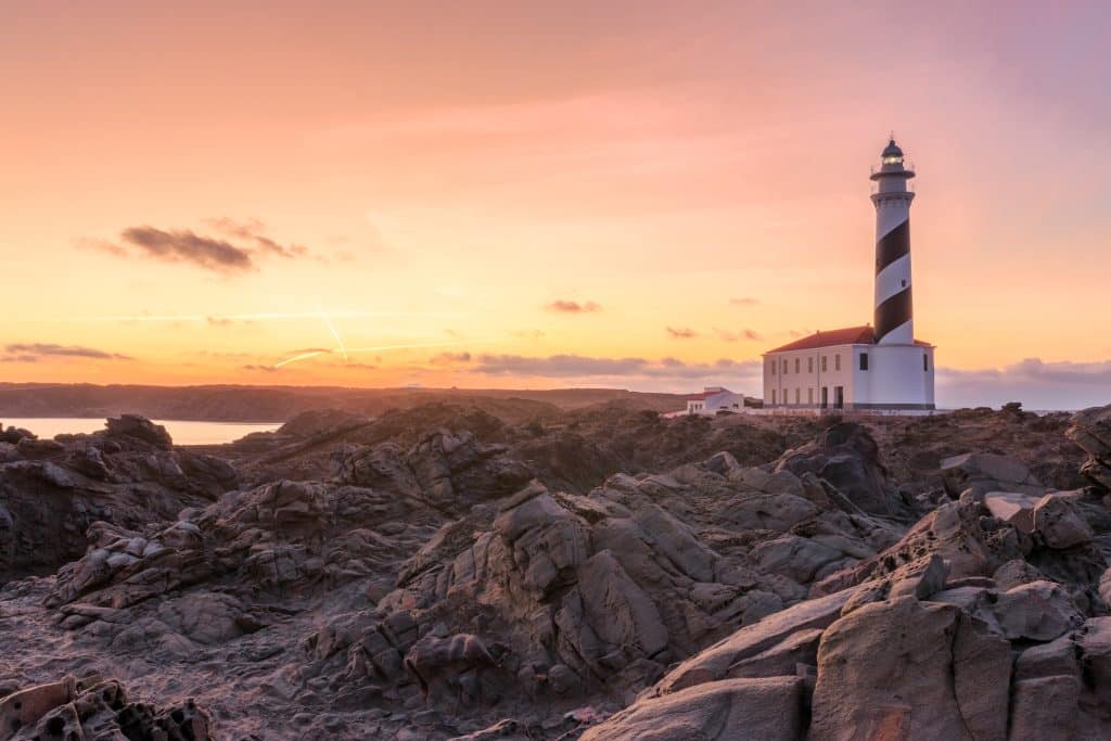 Lighthouse,In,Favaritx,Menorca,On,A,Sunset,Time