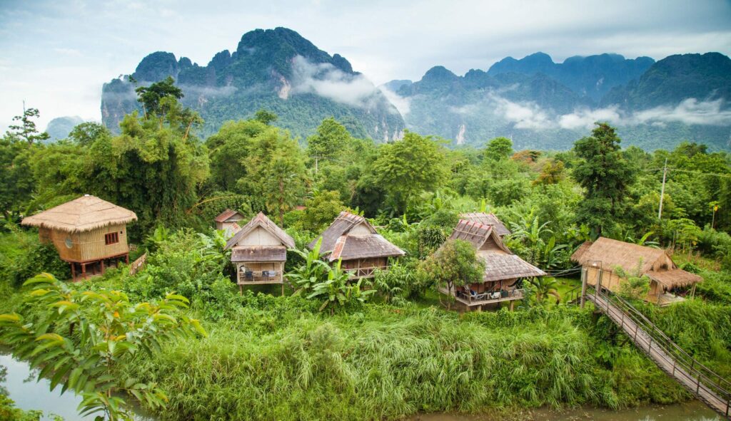 Village,And,Mountain,In,Vang,Vieng,,Laos