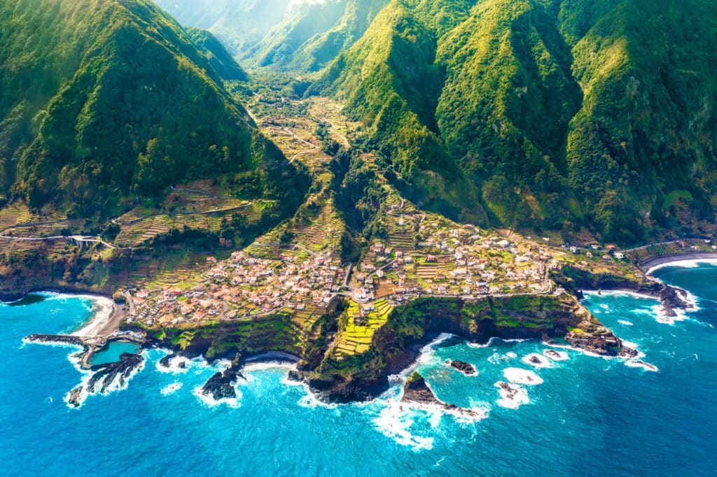 Aerial,View, ,Land,Meets,Ocean,In,Seixal,,Madeira,,Portugal