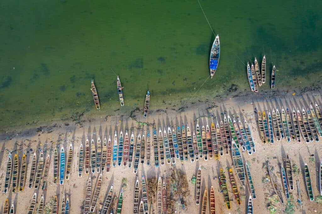 bateaux de pêcheurs vue du ciel djiffer delta saloum Sénégal