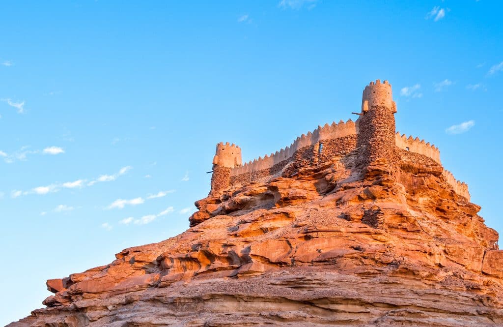 Saudi,Arabia,,Sakaka,,Sunset,On,The,Qasr,Za'abel,Fortress