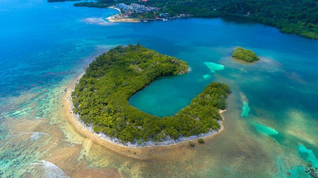 Beautiful,Aerial,Shot,Beach,In,Roatan,Bay,Islands,Honduras