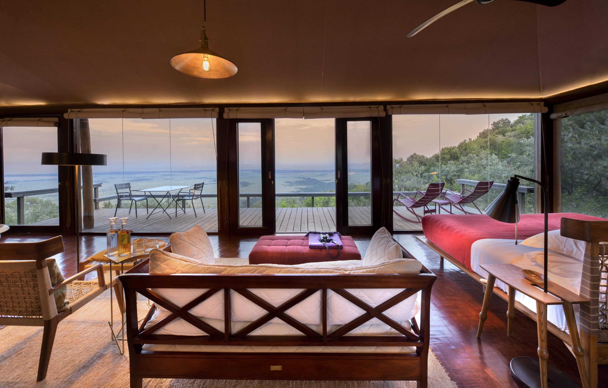 Chambre avec vue au Mara Angama lodge, Kenya.