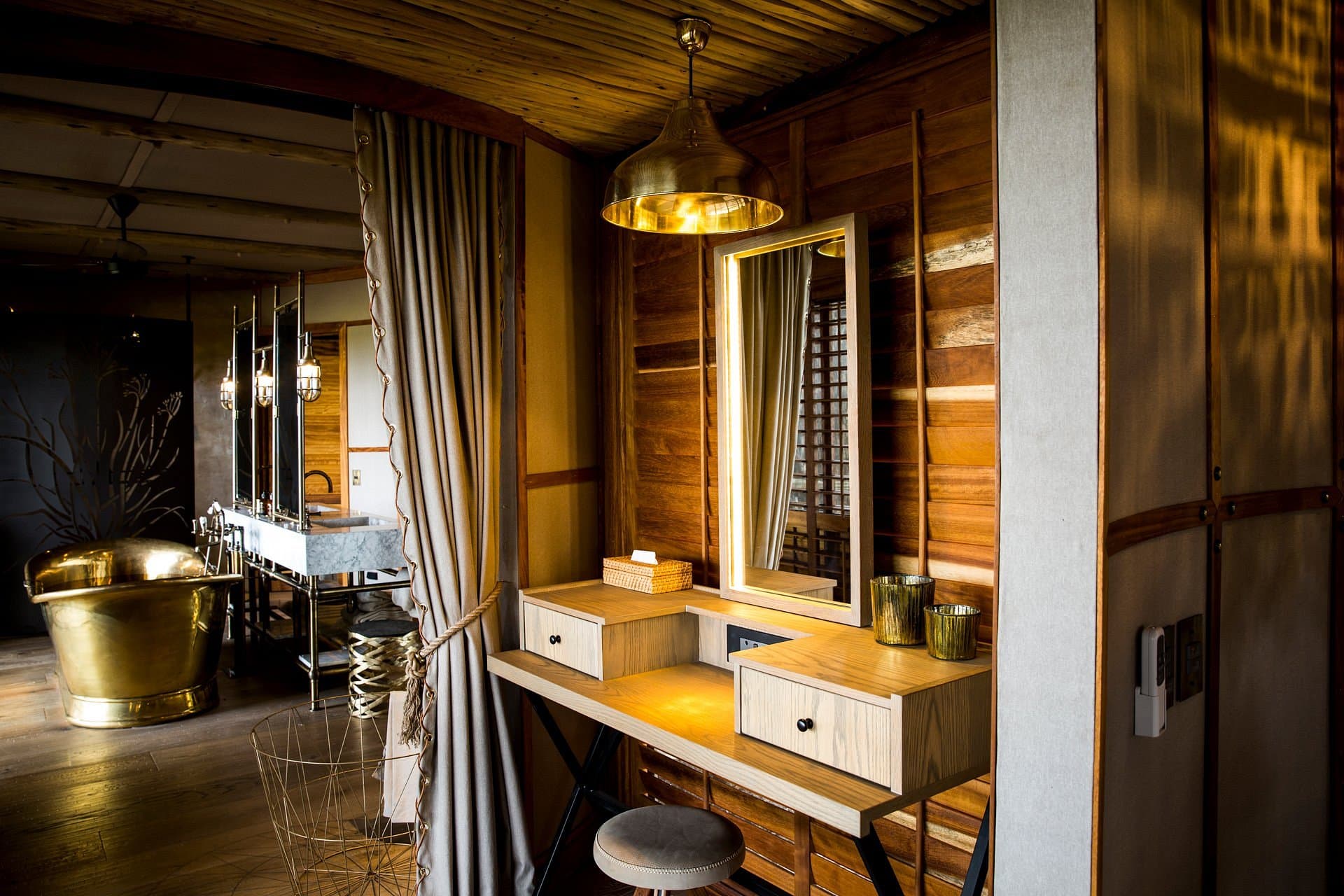 Salle de bain d'une chambre du Mombo et Little Mombo Wilderness au Botswana.