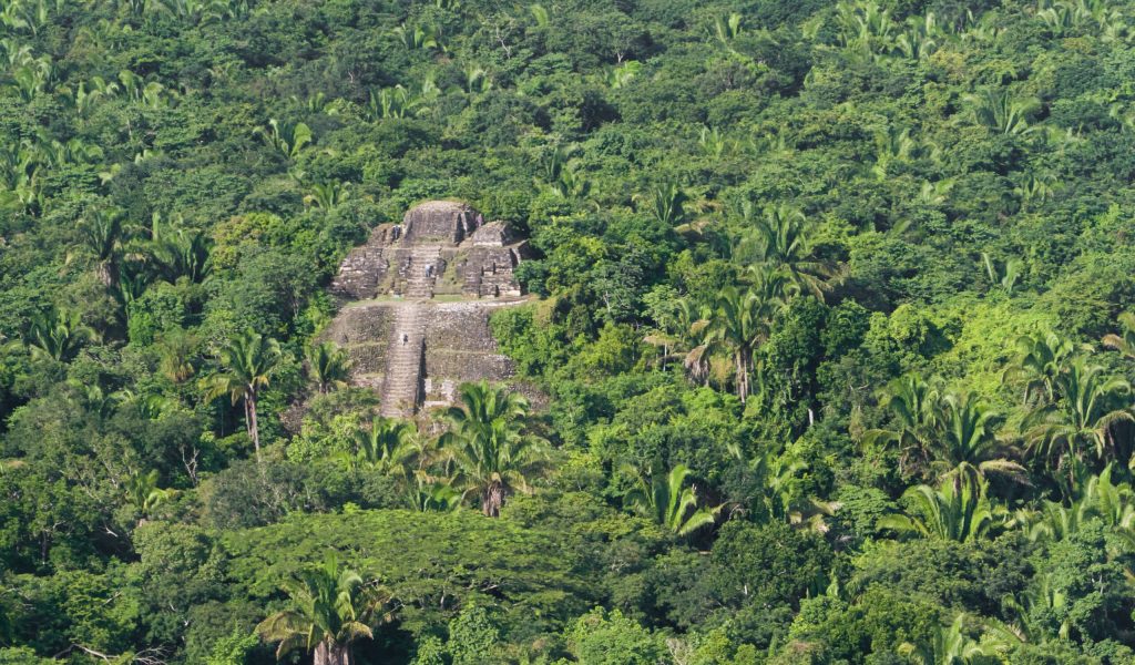 Aerial,View,Of,Lamanai,Maya,Ruins,In,The,Tropical,Jungle