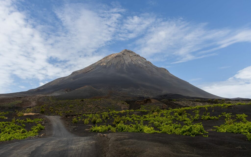 Pico,Do,Fogo,(2829m),With,Lush,Plants,On,An,Ash