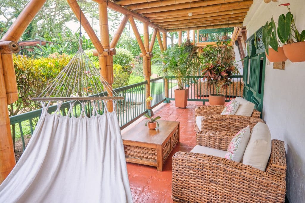 Hacienda Bambusa Colombie balcon de la chambre