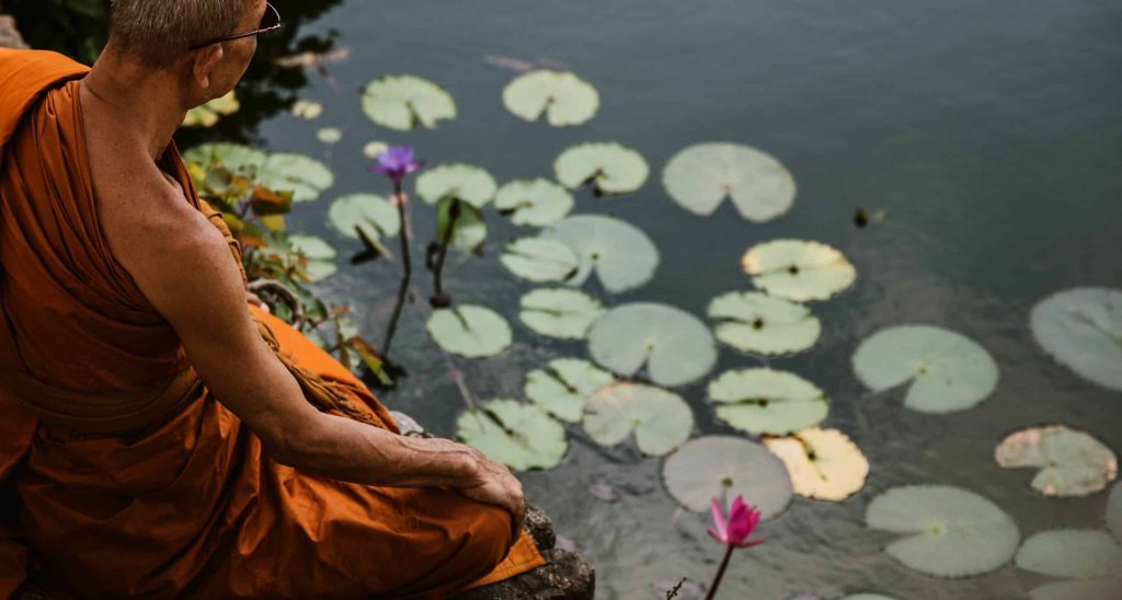 Dambulla,,Sri,Lanka,June,,,Buddhist,Monk,Mediating,Near