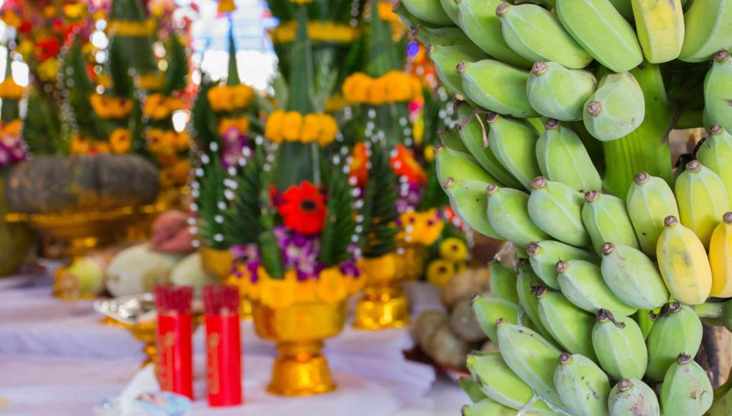 Close,Up,Green,And,Yellow,Banana,Fruit,For,Worship,Or