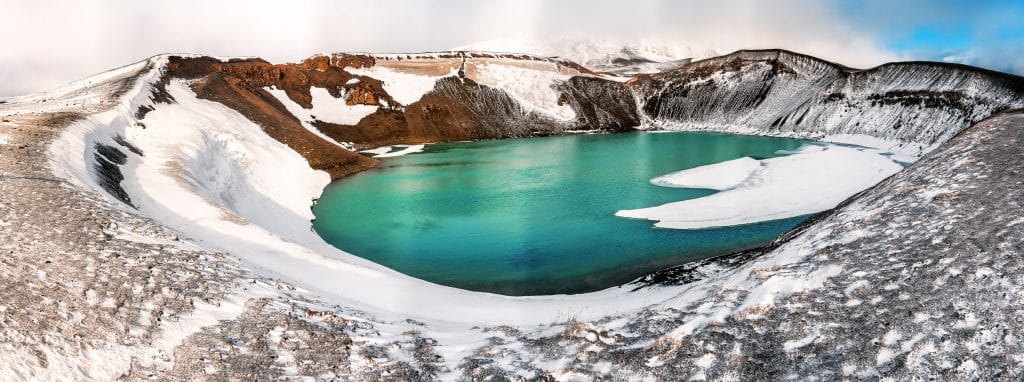 Panorama,Landscape,Of,Lake,In,Volcano,Crater.,Krafla.,Iceland