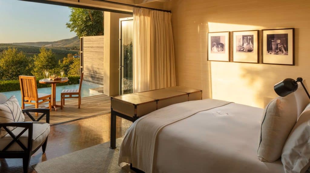 Chambre avec terrasse delaire graff estate Afrique du Sud