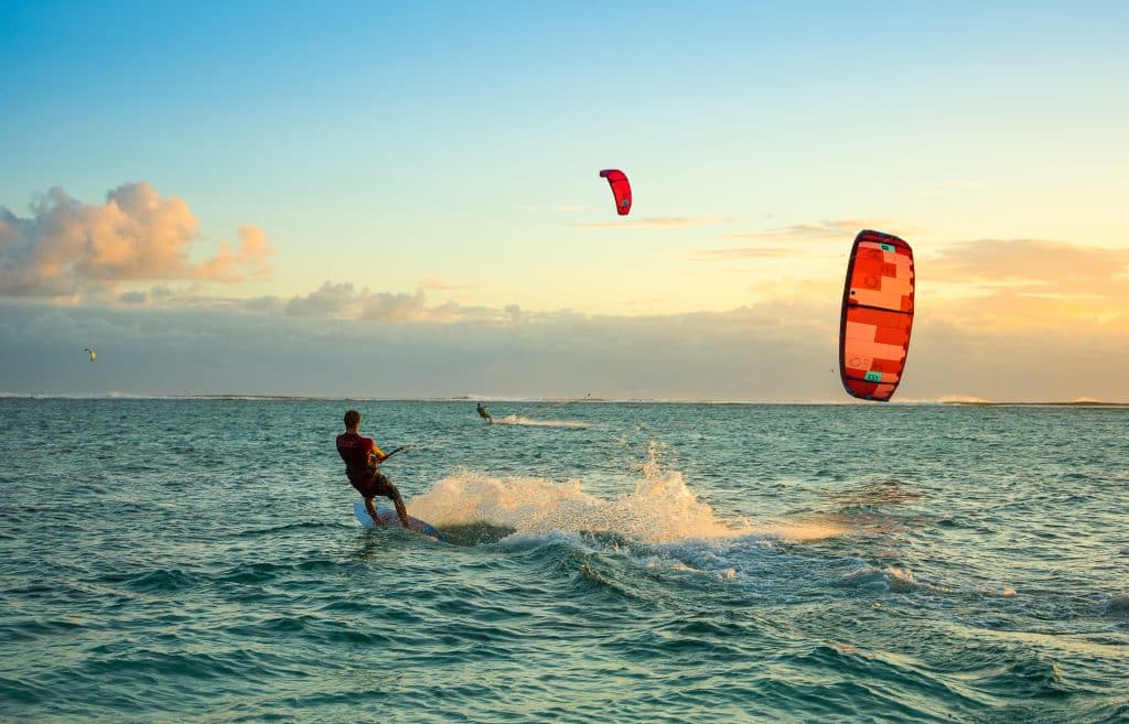 Le,Morne,,Mauritius, ,30,September,2017:,Kitesurfers,On,The