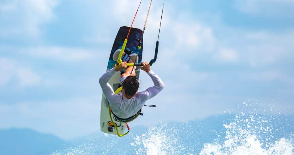 Kitesurfing,,Kiteboarding,In,Exotic,Location,,Tropical,Island.,Kitesurfer,Activities.