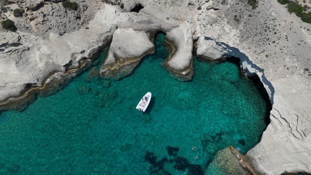 Aerial,Drone,Photo,Of,Beautiful,Turquoise,Beach,And,Cave,Formations