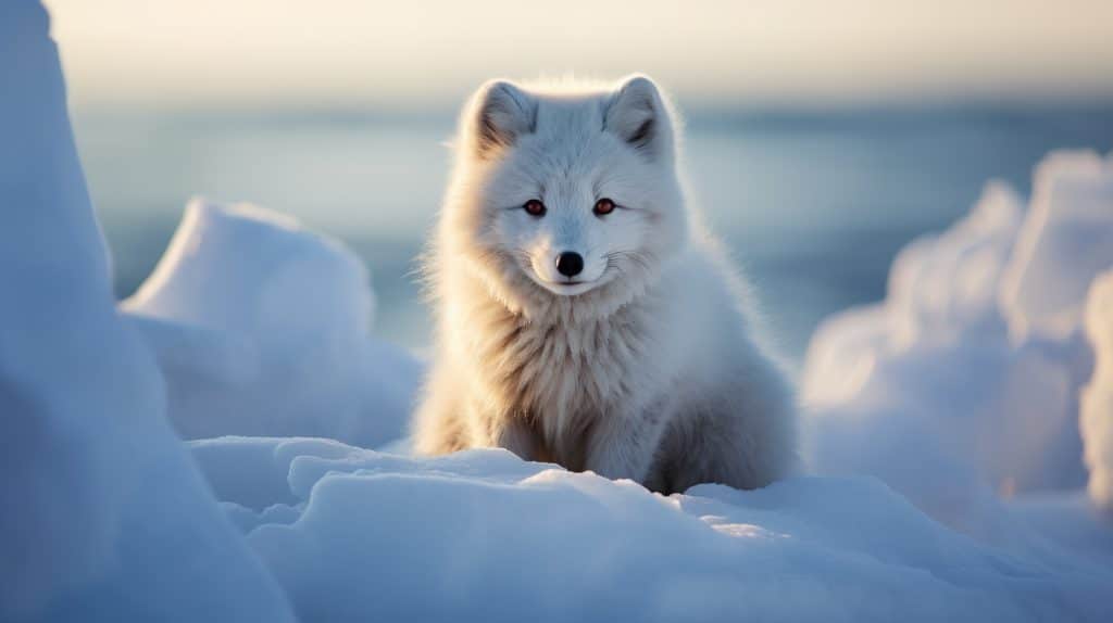 Single,Cute,Little,Arctic,Fox,Relax,On,Snow.,Clean,And