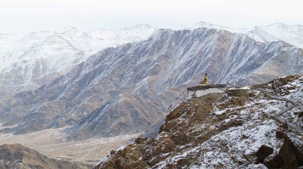 Maitreya,Buddha,Statue,Overlooking,The,Himalaya,In,Hemis,,Ladakh