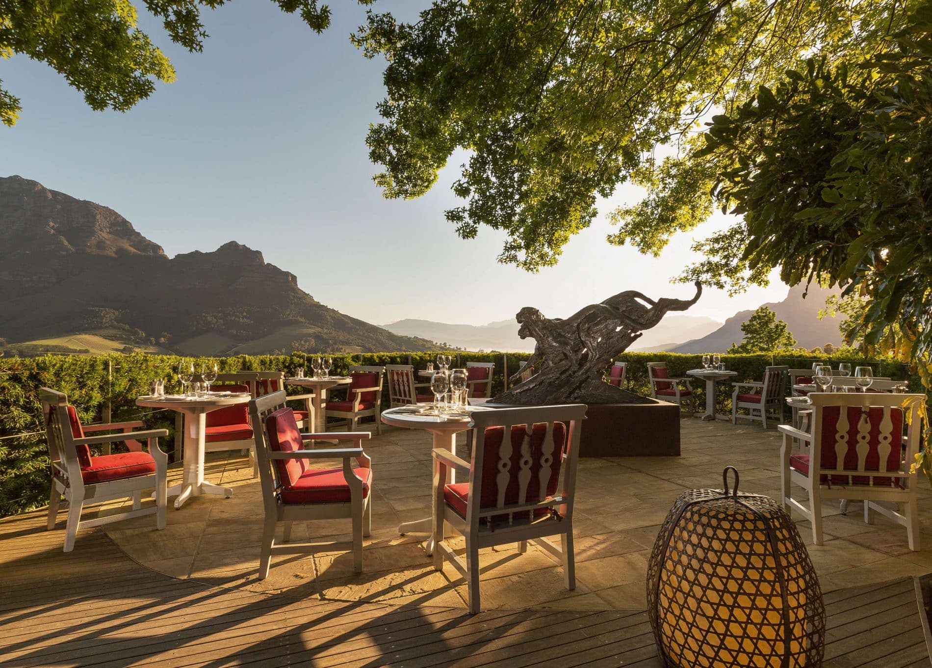 Terrasse du restaurant delaire graff estate Afrique du Sud