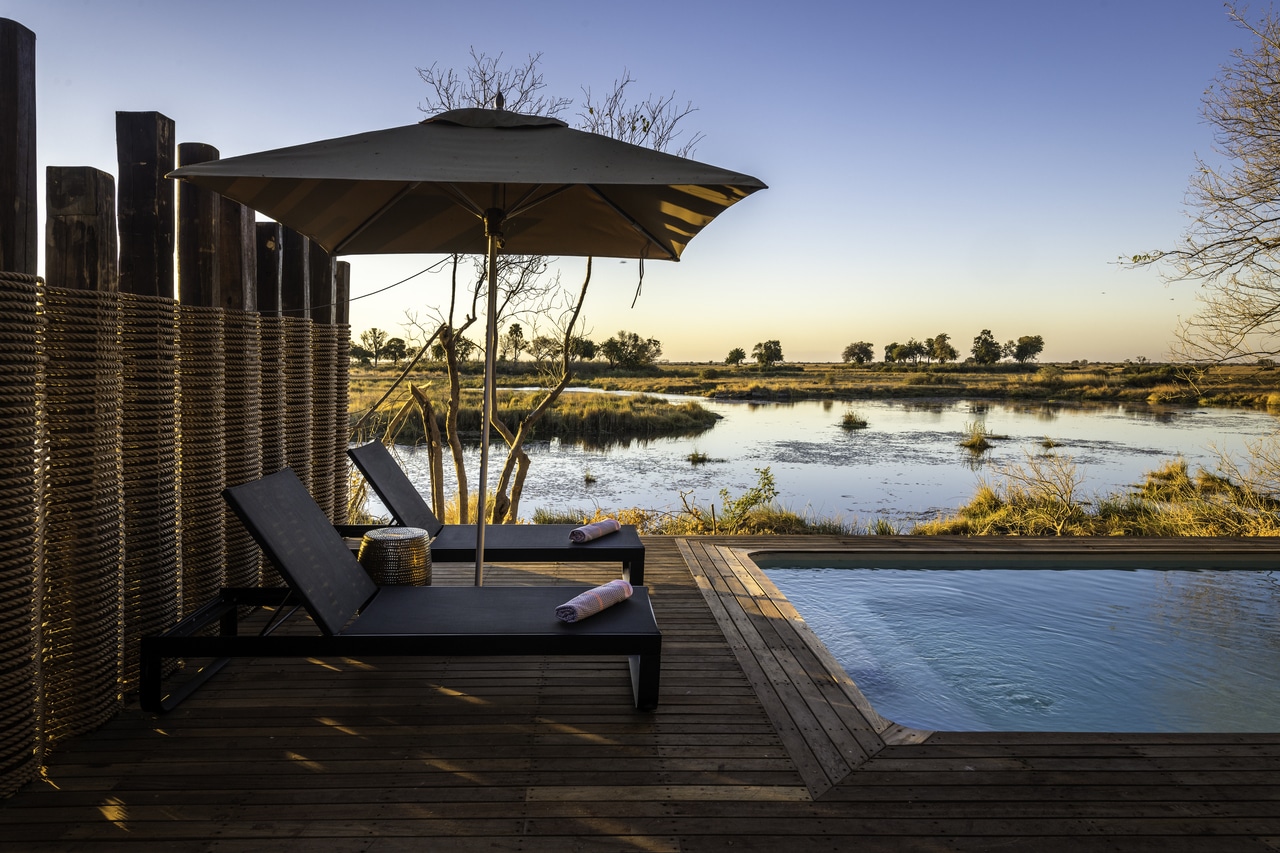 Transat piscine vue rivière Kings Pool Camp Botswana
