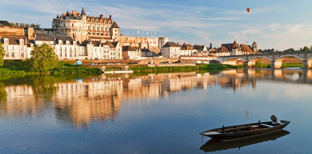 View,On,Amboise,Through,Loire,River,At,Evening,,France.
