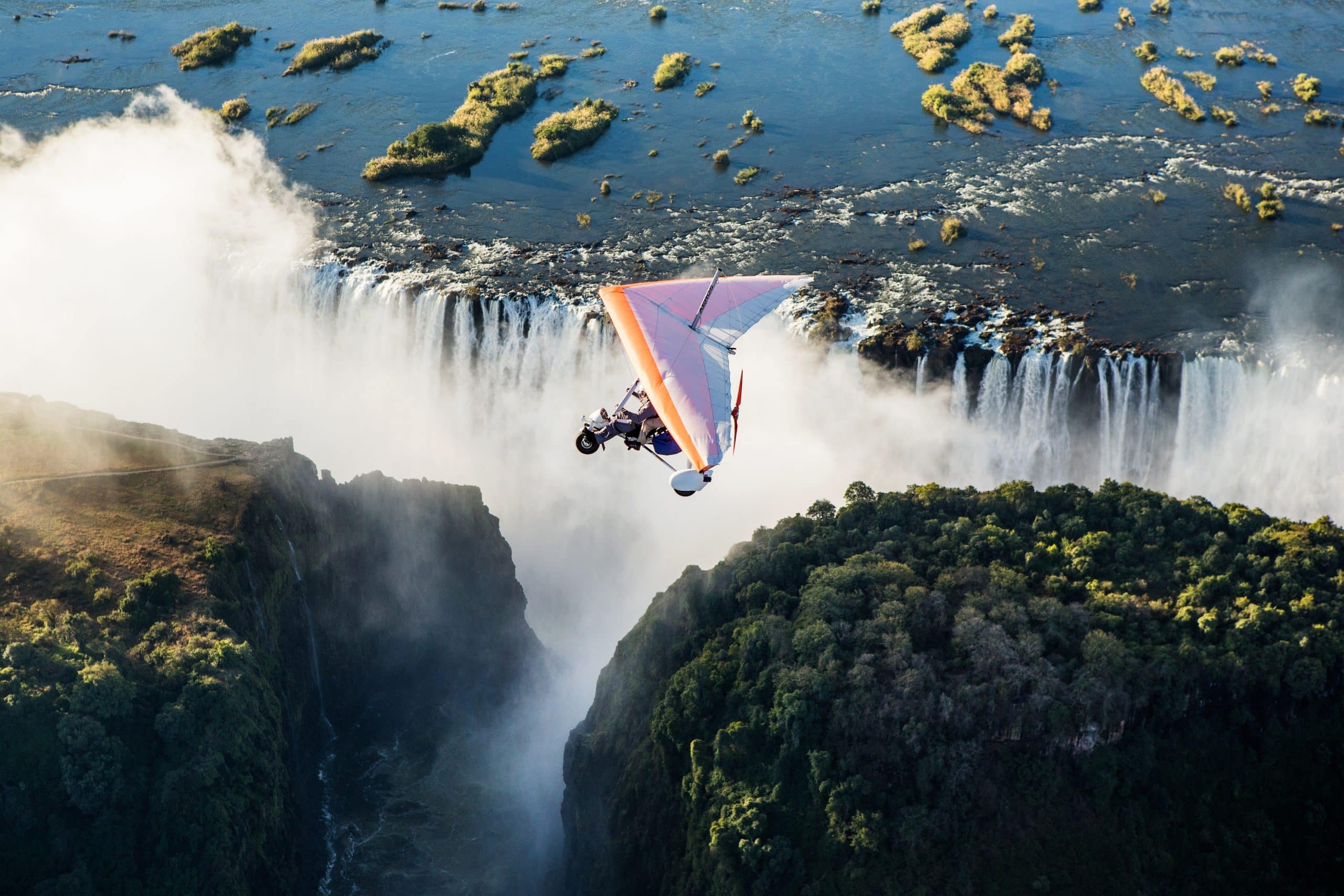 Zambia,,Victoria,Falls,,Africa,Â??,,July:,Tourists,Fly,Over