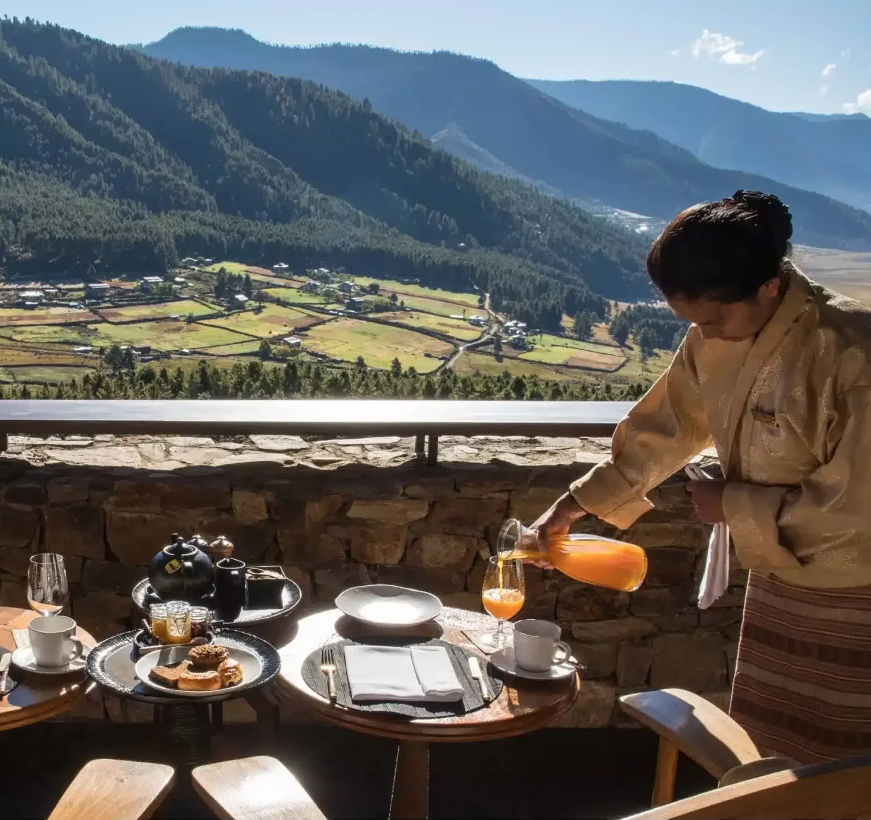 Déjeuner avec vue Gangtey Lodge Bhoutan
