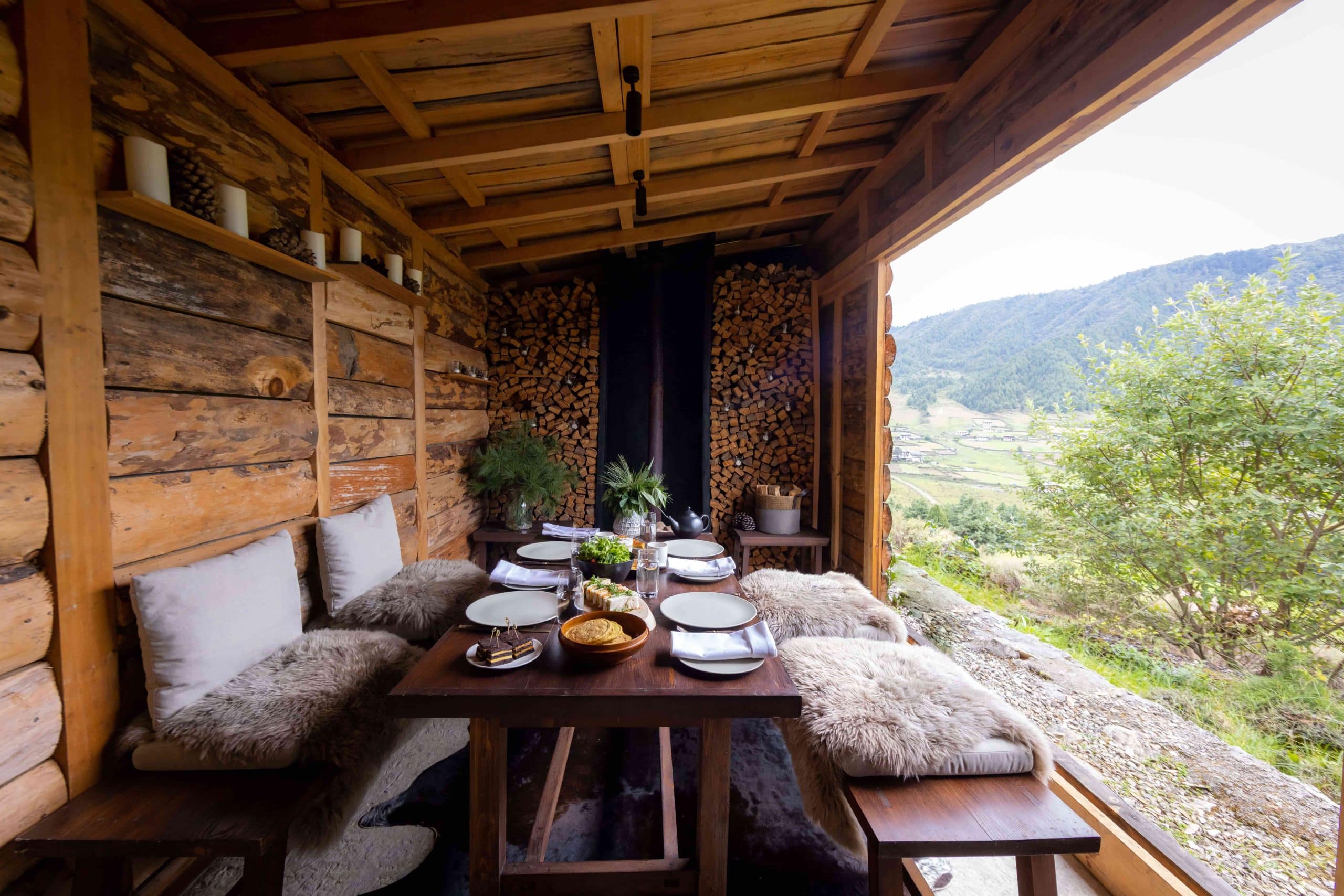 Table déjeuner avec vue Gangtey Lodge Bhoutan