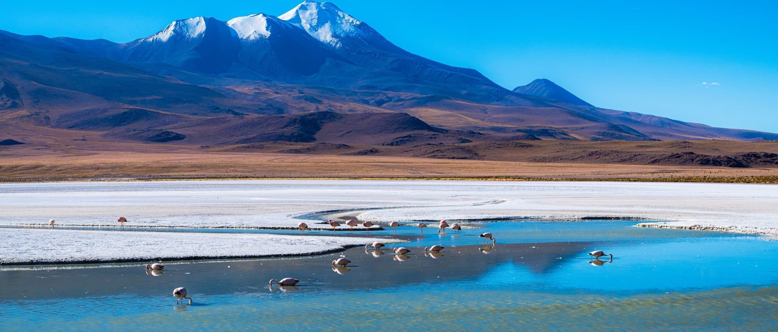 Snow,Capped,Mountains,In,Bolivia,During,Sunny,Day,And,Salty