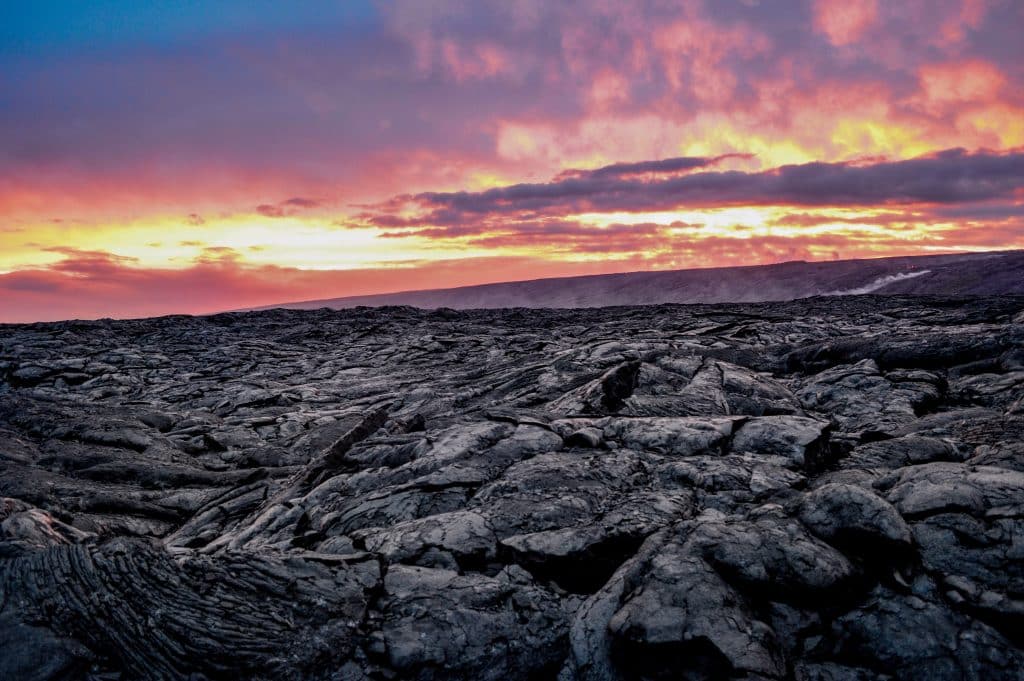 A,Field,Of,Lava,At,Sunset,From,Mt,Kilauea's,Most