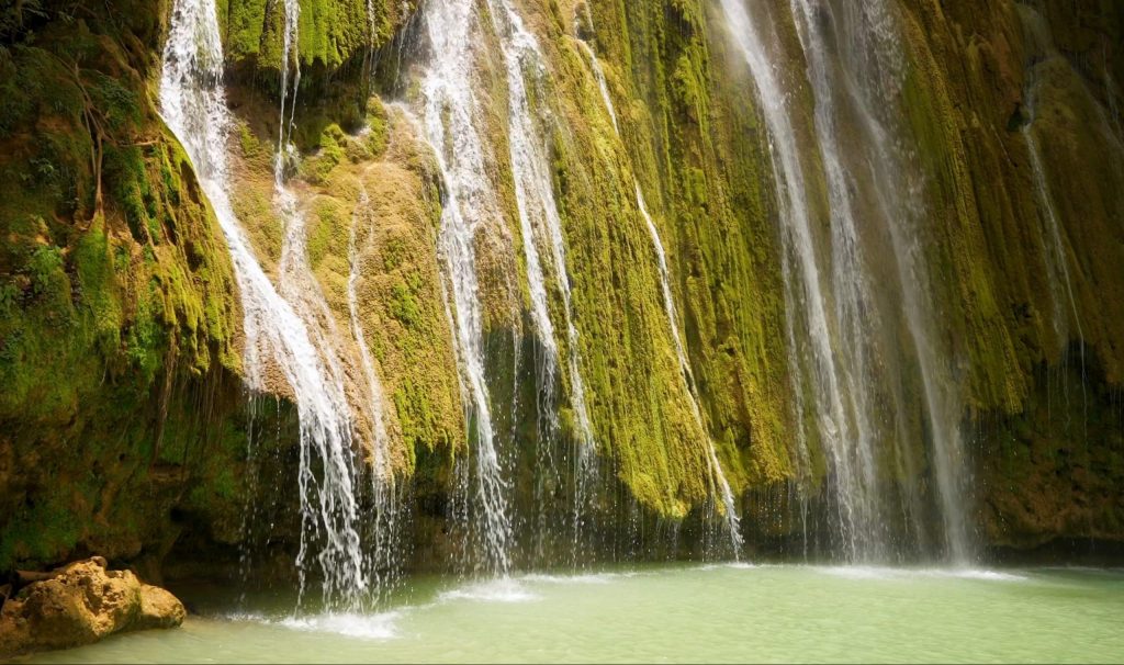 Amazing,El,Limon,Waterfall,,Dominican,Republic.,Water,Rapidly,Falls,Down