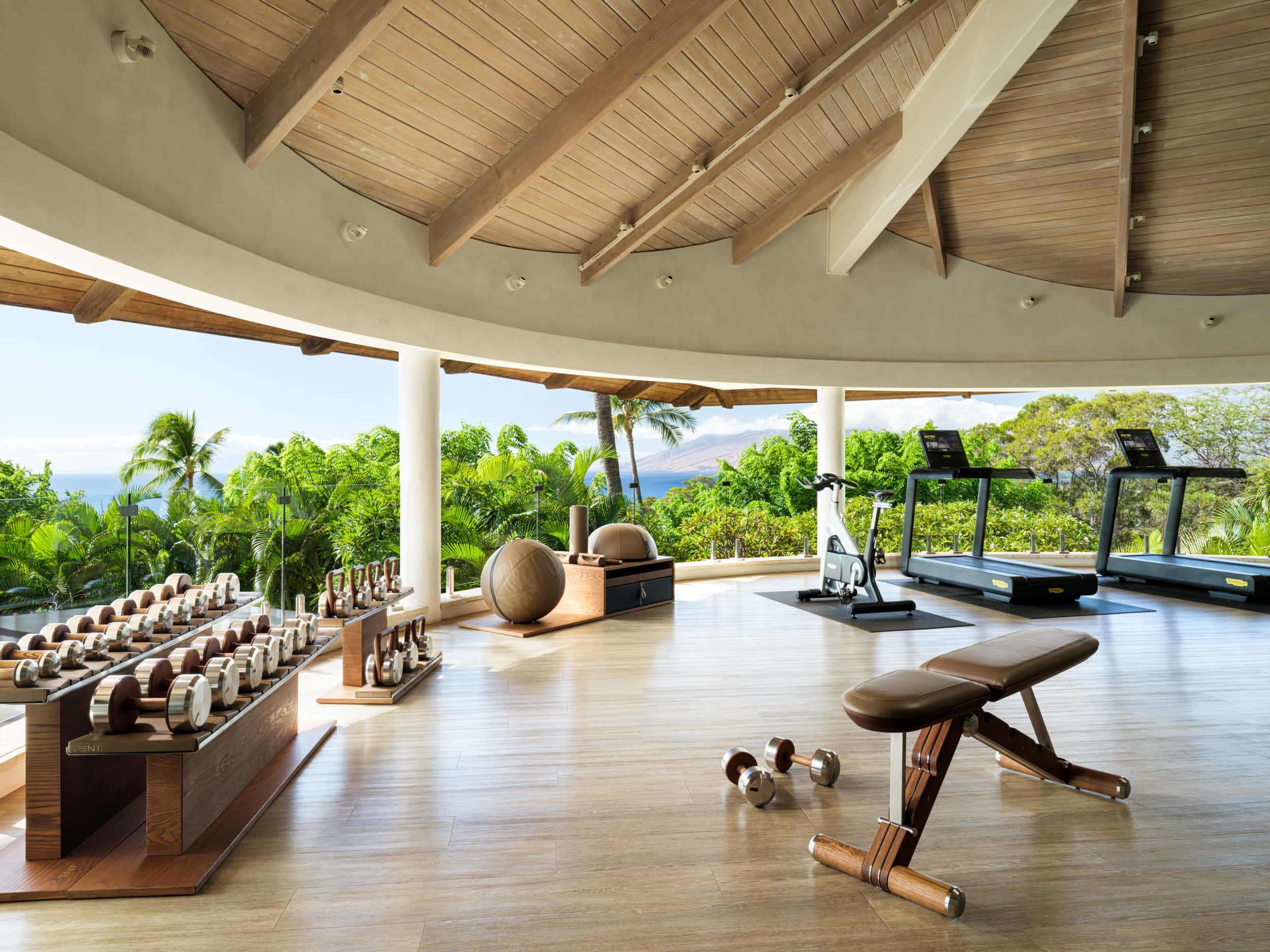 Wailea Relais & Châteaux Hawaï salle de sport avec vue panoramique