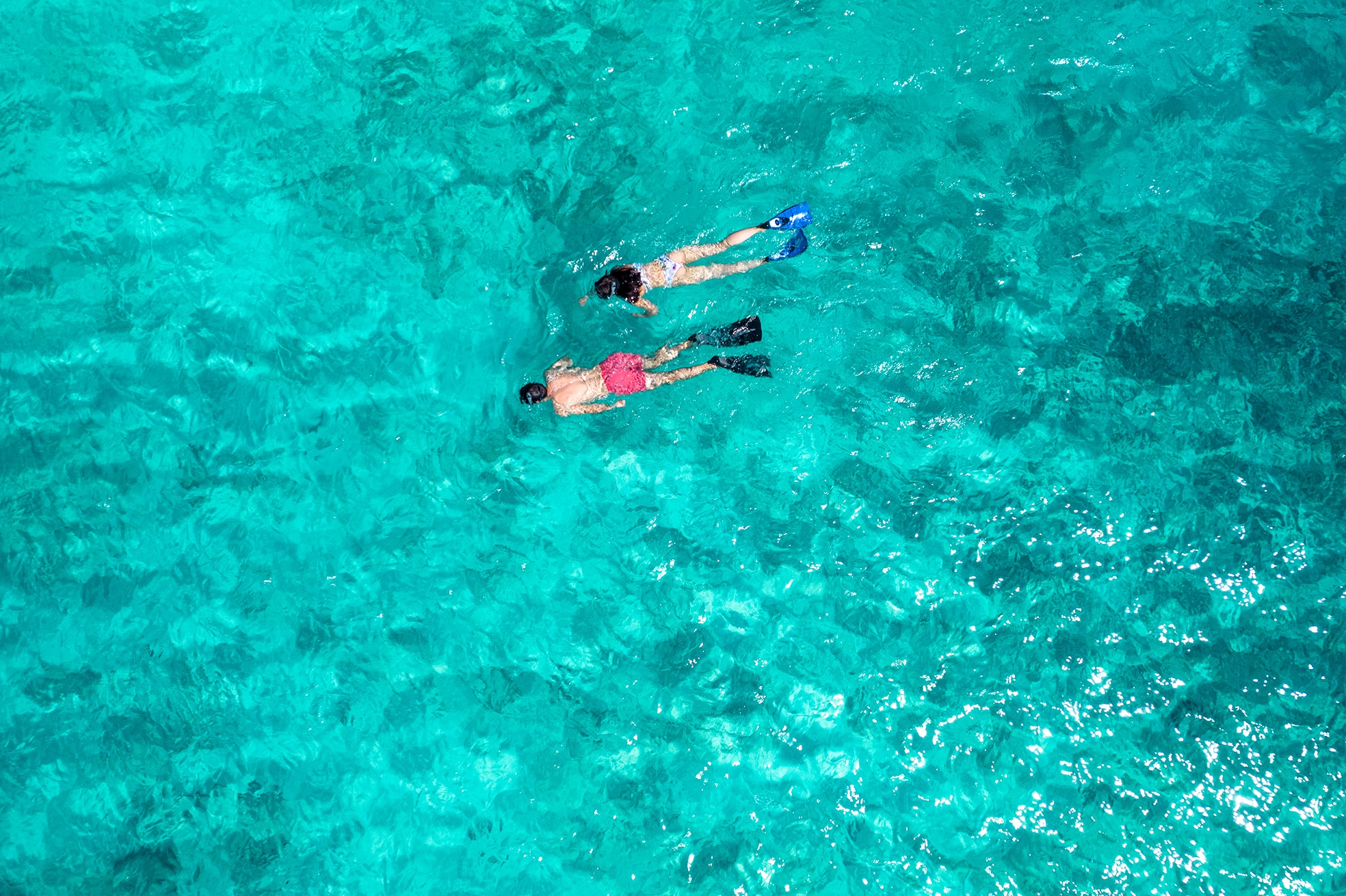 Seychelles North Island snorkeling couple aerien